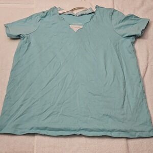 Woman Within Light‎ Blue Knit V-Neck Short Sleeve Plus T-Shirt Size 18/20 L